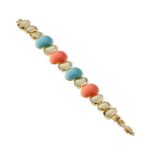 Mesmera 14K Altın Kaplama Sıralı Taşlı Renkli Bileklik resmi