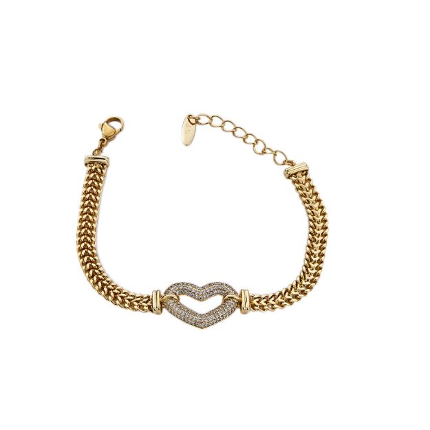 Mesmera 14K Altın Kaplama Kalpli Zincir Bileklik resmi