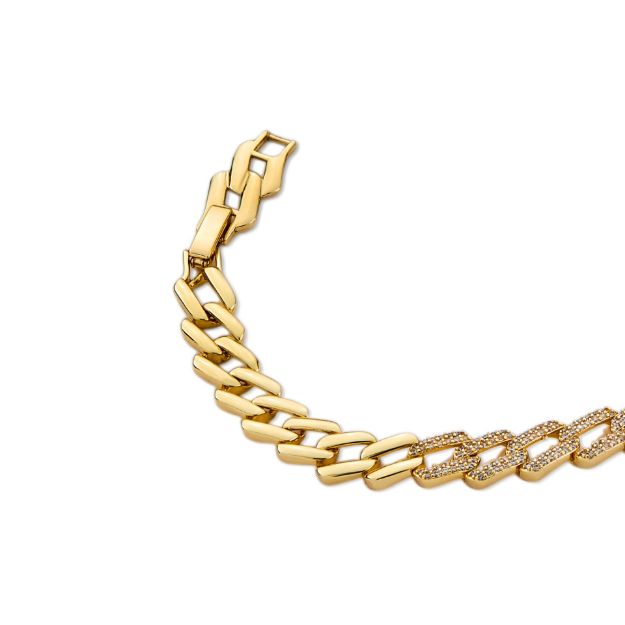 Mesmera 14K Altın Kaplama Kare Taşlı Zincir Bileklik resmi