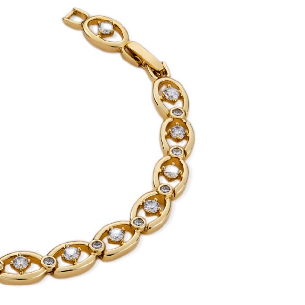 Mesmera 14K Altın Kaplama Oval Taşlı Zincir Bileklik resmi